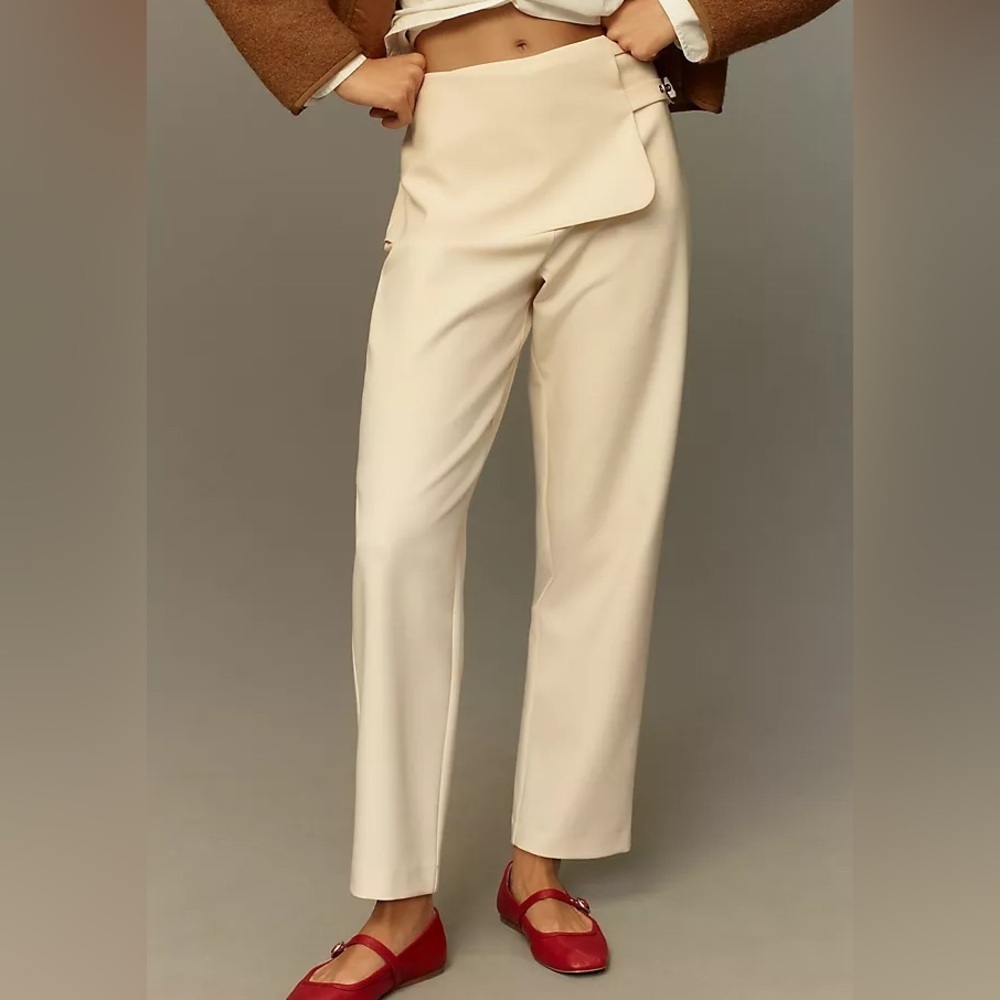 Anthropologie Exquise Bailey Wrap Cream High Rise Trouser Pants